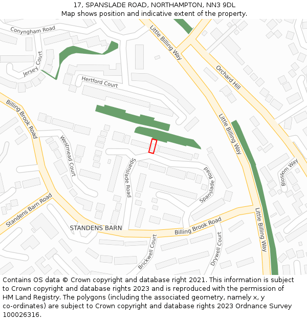 17, SPANSLADE ROAD, NORTHAMPTON, NN3 9DL: Location map and indicative extent of plot