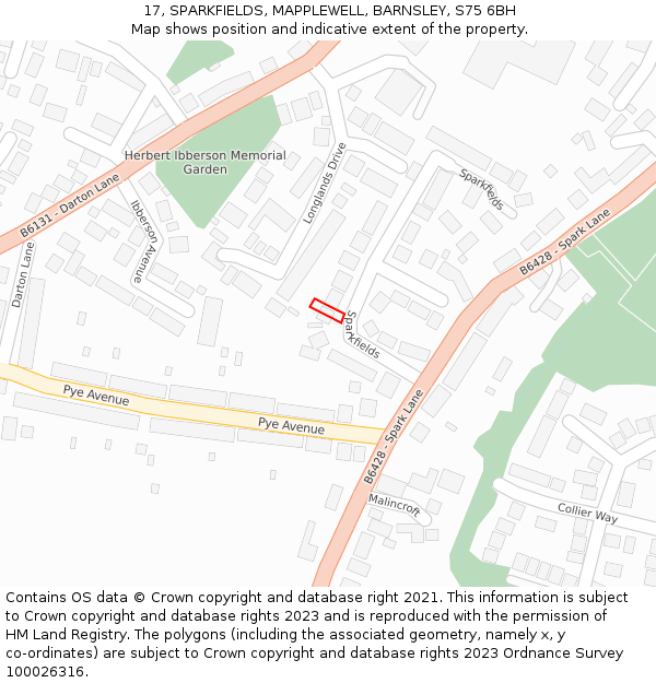 17, SPARKFIELDS, MAPPLEWELL, BARNSLEY, S75 6BH: Location map and indicative extent of plot