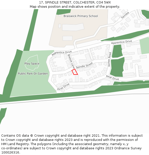 17, SPINDLE STREET, COLCHESTER, CO4 5WX: Location map and indicative extent of plot