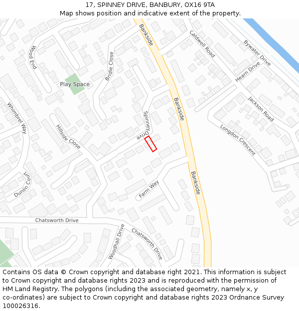 17, SPINNEY DRIVE, BANBURY, OX16 9TA: Location map and indicative extent of plot