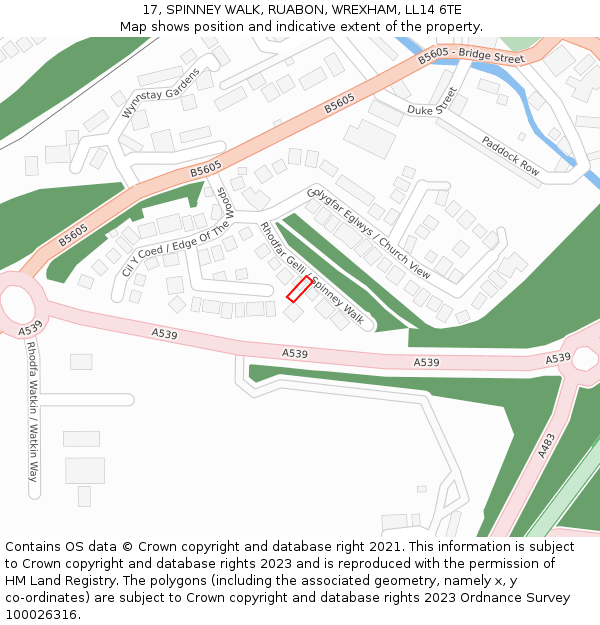 17, SPINNEY WALK, RUABON, WREXHAM, LL14 6TE: Location map and indicative extent of plot