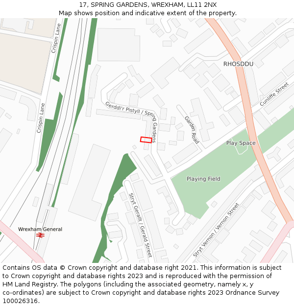 17, SPRING GARDENS, WREXHAM, LL11 2NX: Location map and indicative extent of plot