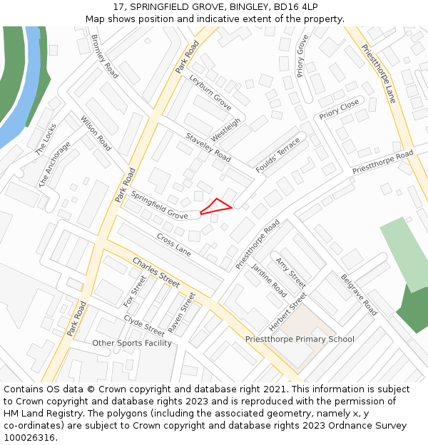 17, SPRINGFIELD GROVE, BINGLEY, BD16 4LP: Location map and indicative extent of plot