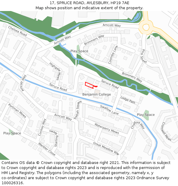 17, SPRUCE ROAD, AYLESBURY, HP19 7AE: Location map and indicative extent of plot