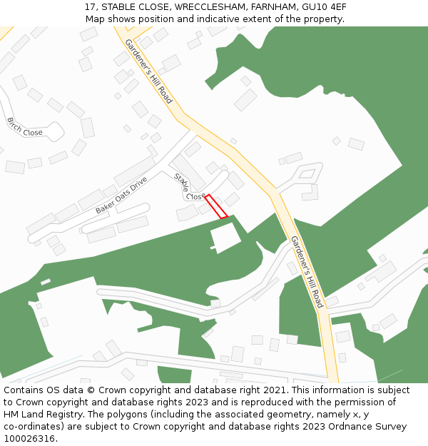 17, STABLE CLOSE, WRECCLESHAM, FARNHAM, GU10 4EF: Location map and indicative extent of plot