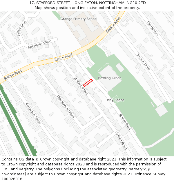 17, STAFFORD STREET, LONG EATON, NOTTINGHAM, NG10 2ED: Location map and indicative extent of plot