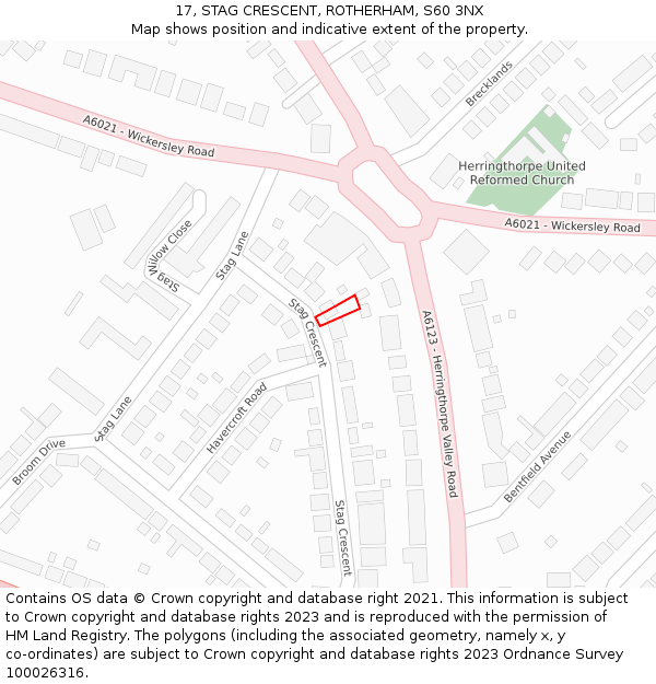 17, STAG CRESCENT, ROTHERHAM, S60 3NX: Location map and indicative extent of plot