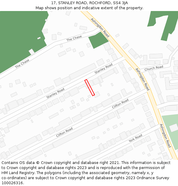 17, STANLEY ROAD, ROCHFORD, SS4 3JA: Location map and indicative extent of plot