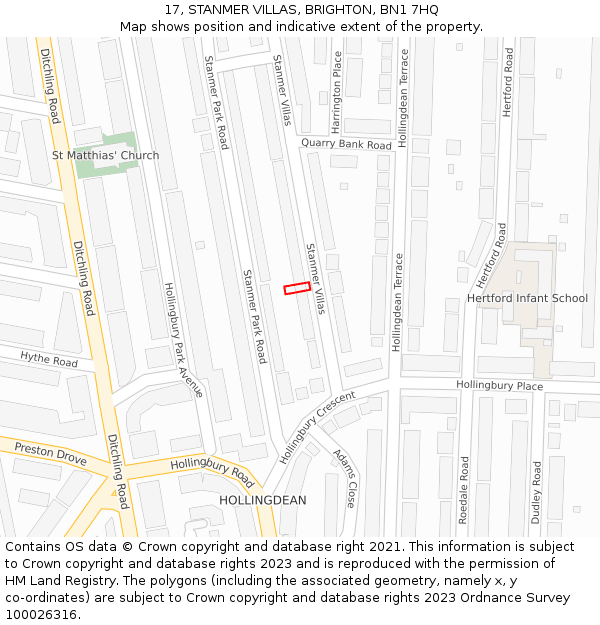 17, STANMER VILLAS, BRIGHTON, BN1 7HQ: Location map and indicative extent of plot