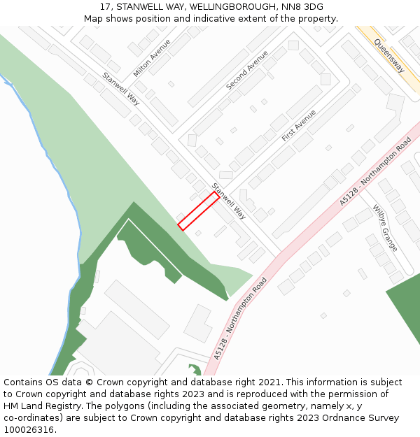 17, STANWELL WAY, WELLINGBOROUGH, NN8 3DG: Location map and indicative extent of plot