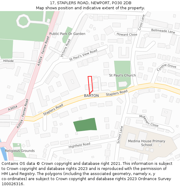 17, STAPLERS ROAD, NEWPORT, PO30 2DB: Location map and indicative extent of plot