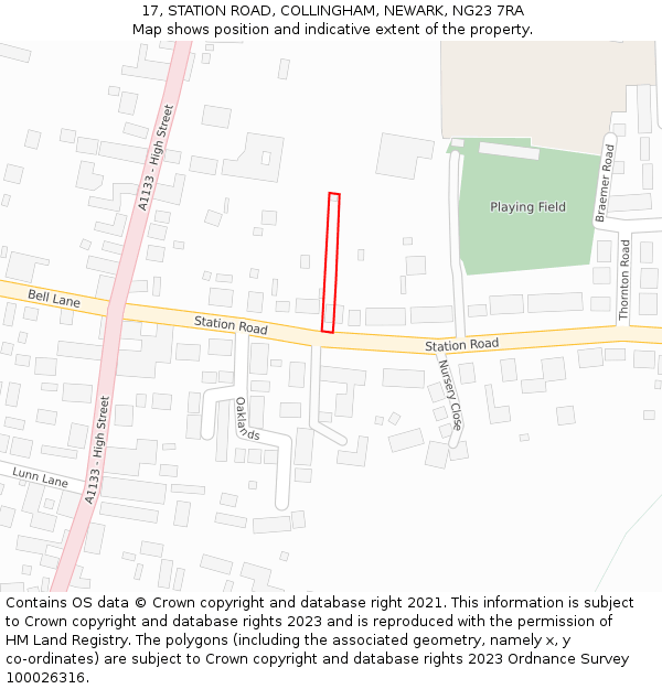 17, STATION ROAD, COLLINGHAM, NEWARK, NG23 7RA: Location map and indicative extent of plot