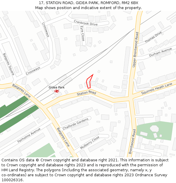 17, STATION ROAD, GIDEA PARK, ROMFORD, RM2 6BX: Location map and indicative extent of plot