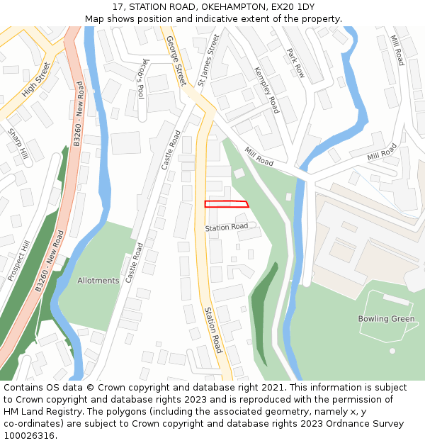 17, STATION ROAD, OKEHAMPTON, EX20 1DY: Location map and indicative extent of plot