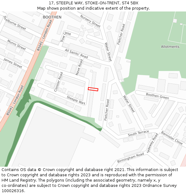 17, STEEPLE WAY, STOKE-ON-TRENT, ST4 5BX: Location map and indicative extent of plot