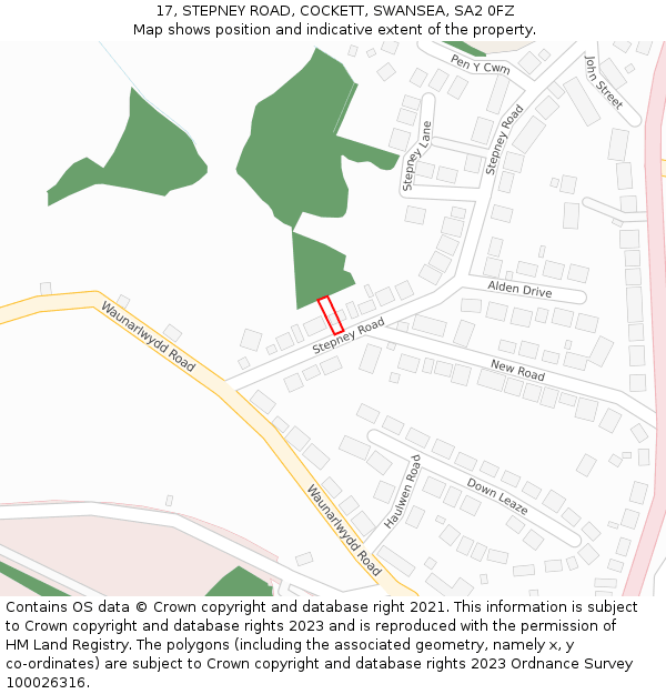 17, STEPNEY ROAD, COCKETT, SWANSEA, SA2 0FZ: Location map and indicative extent of plot