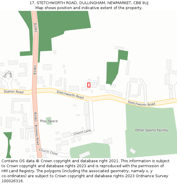 17, STETCHWORTH ROAD, DULLINGHAM, NEWMARKET, CB8 9UJ: Location map and indicative extent of plot