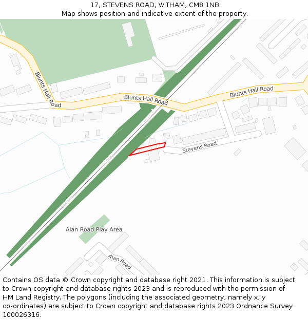 17, STEVENS ROAD, WITHAM, CM8 1NB: Location map and indicative extent of plot