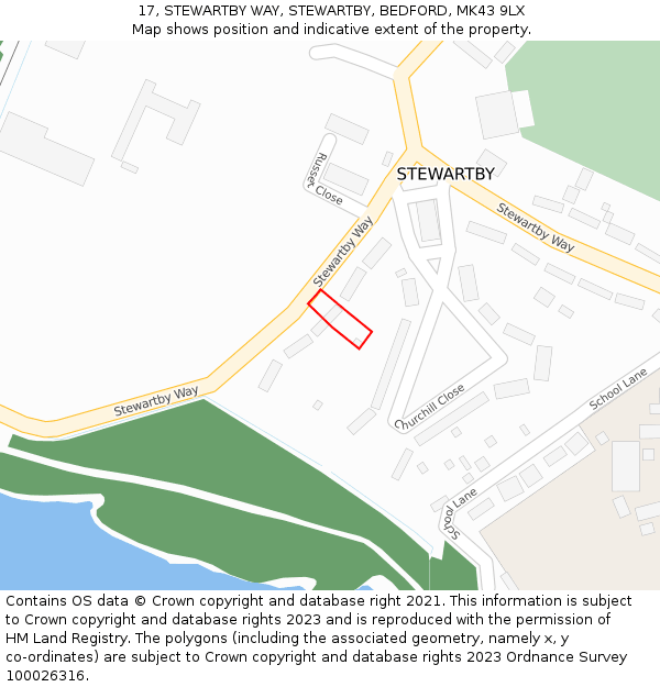 17, STEWARTBY WAY, STEWARTBY, BEDFORD, MK43 9LX: Location map and indicative extent of plot