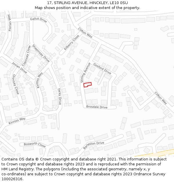 17, STIRLING AVENUE, HINCKLEY, LE10 0SU: Location map and indicative extent of plot