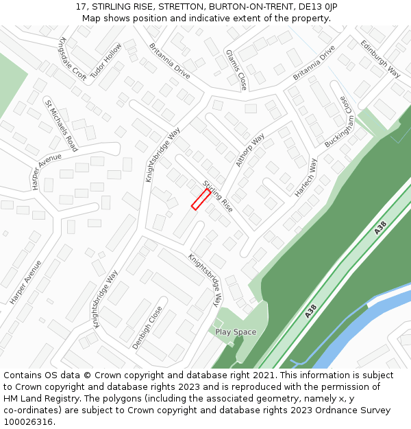 17, STIRLING RISE, STRETTON, BURTON-ON-TRENT, DE13 0JP: Location map and indicative extent of plot