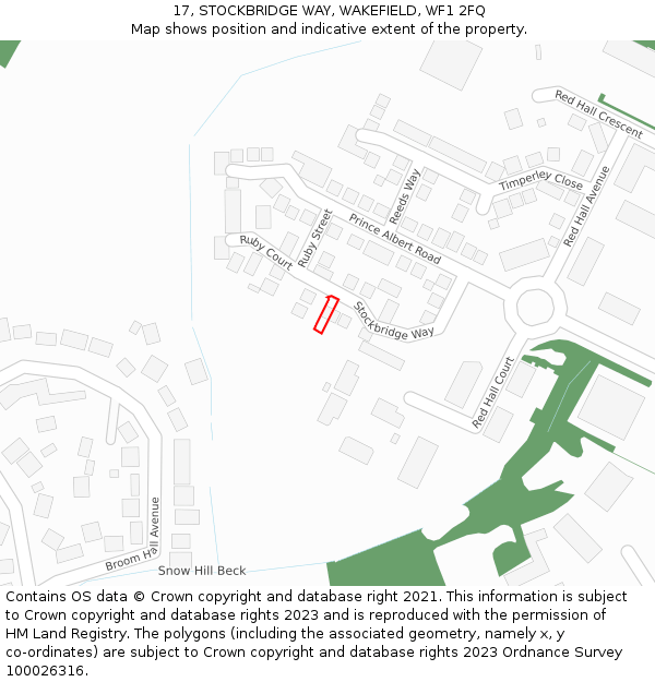 17, STOCKBRIDGE WAY, WAKEFIELD, WF1 2FQ: Location map and indicative extent of plot