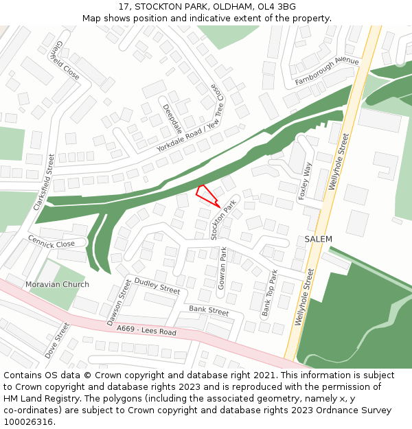 17, STOCKTON PARK, OLDHAM, OL4 3BG: Location map and indicative extent of plot