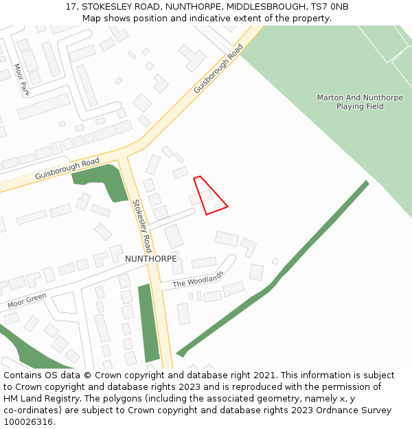 17, STOKESLEY ROAD, NUNTHORPE, MIDDLESBROUGH, TS7 0NB: Location map and indicative extent of plot