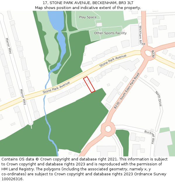 17, STONE PARK AVENUE, BECKENHAM, BR3 3LT: Location map and indicative extent of plot