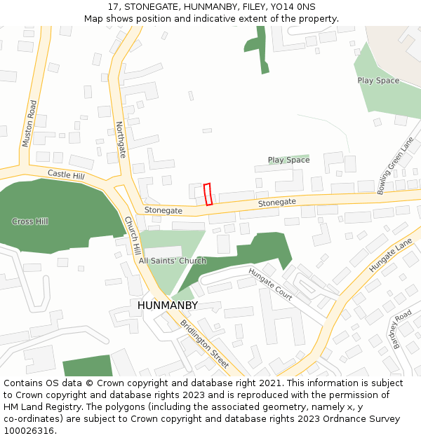 17, STONEGATE, HUNMANBY, FILEY, YO14 0NS: Location map and indicative extent of plot