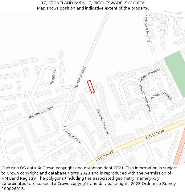 17, STONELAND AVENUE, BIGGLESWADE, SG18 0EA: Location map and indicative extent of plot