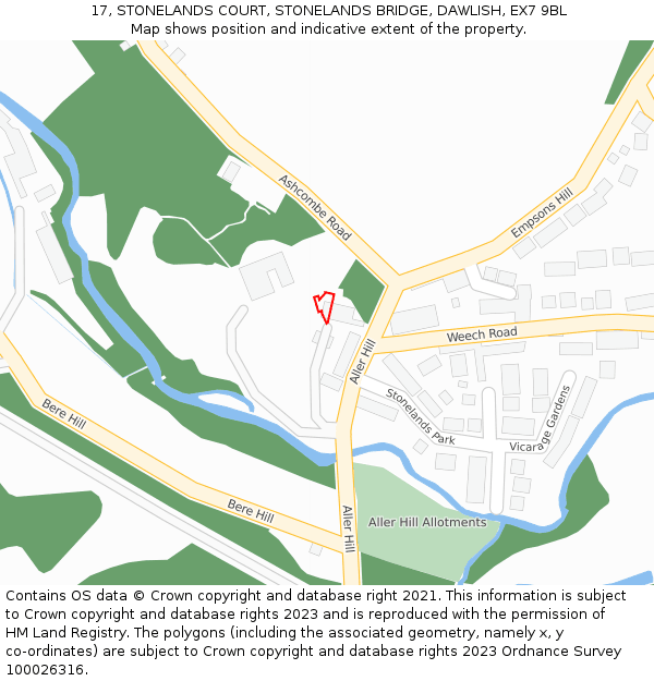 17, STONELANDS COURT, STONELANDS BRIDGE, DAWLISH, EX7 9BL: Location map and indicative extent of plot