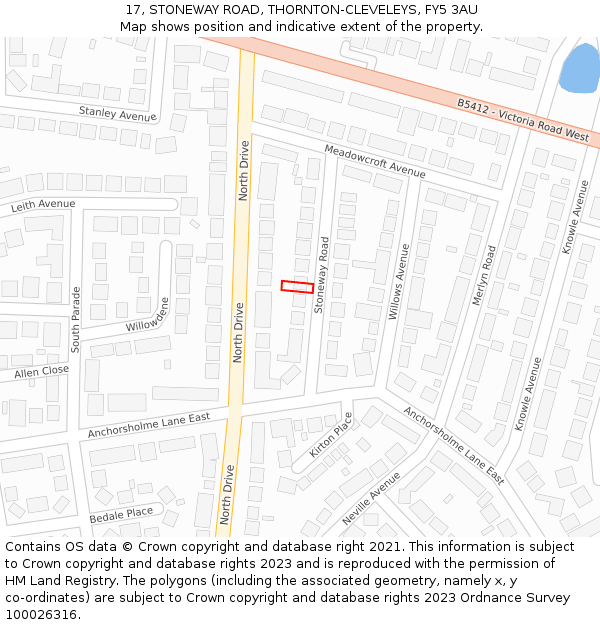 17, STONEWAY ROAD, THORNTON-CLEVELEYS, FY5 3AU: Location map and indicative extent of plot