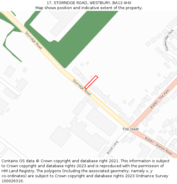 17, STORRIDGE ROAD, WESTBURY, BA13 4HX: Location map and indicative extent of plot