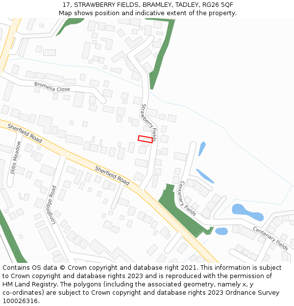17, STRAWBERRY FIELDS, BRAMLEY, TADLEY, RG26 5QF: Location map and indicative extent of plot