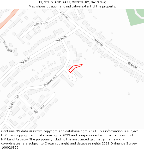 17, STUDLAND PARK, WESTBURY, BA13 3HQ: Location map and indicative extent of plot