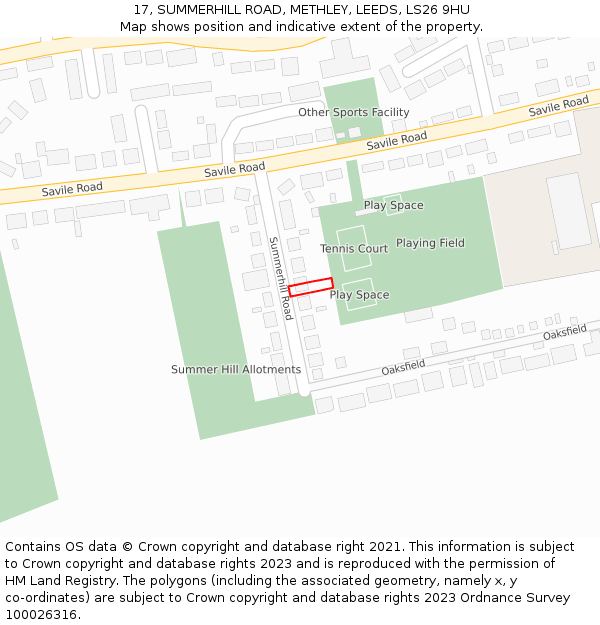 17, SUMMERHILL ROAD, METHLEY, LEEDS, LS26 9HU: Location map and indicative extent of plot