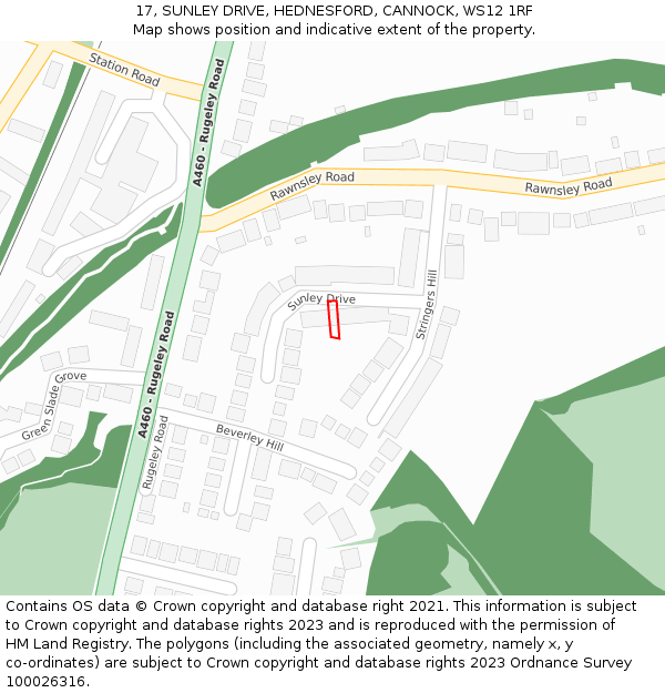 17, SUNLEY DRIVE, HEDNESFORD, CANNOCK, WS12 1RF: Location map and indicative extent of plot