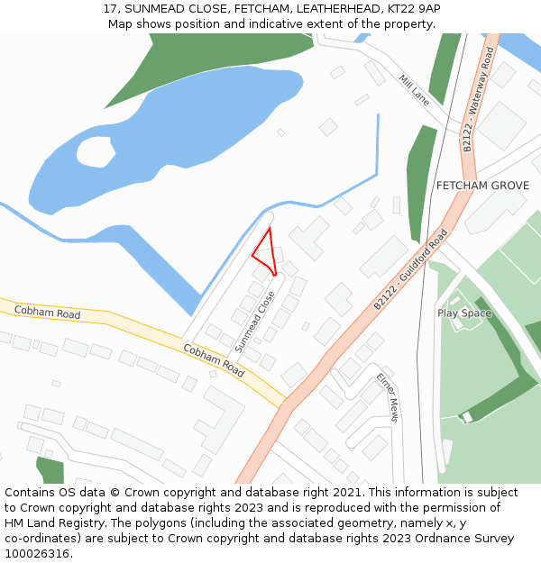 17, SUNMEAD CLOSE, FETCHAM, LEATHERHEAD, KT22 9AP: Location map and indicative extent of plot