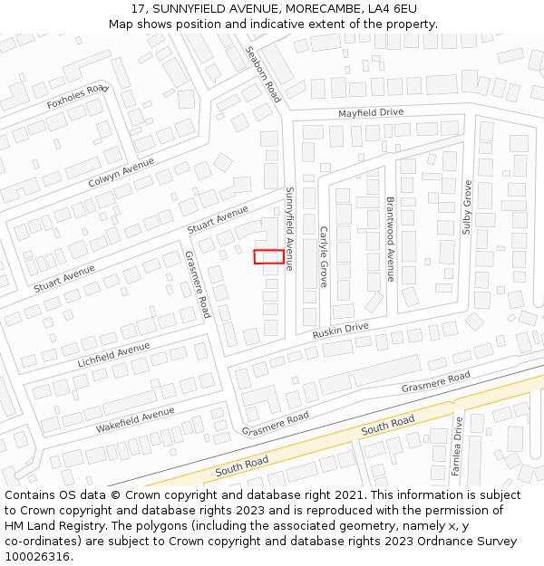 17, SUNNYFIELD AVENUE, MORECAMBE, LA4 6EU: Location map and indicative extent of plot