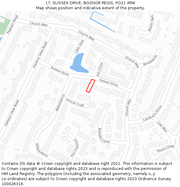 17, SUSSEX DRIVE, BOGNOR REGIS, PO21 4RW: Location map and indicative extent of plot