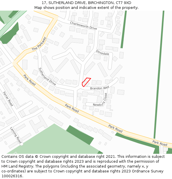 17, SUTHERLAND DRIVE, BIRCHINGTON, CT7 9XD: Location map and indicative extent of plot