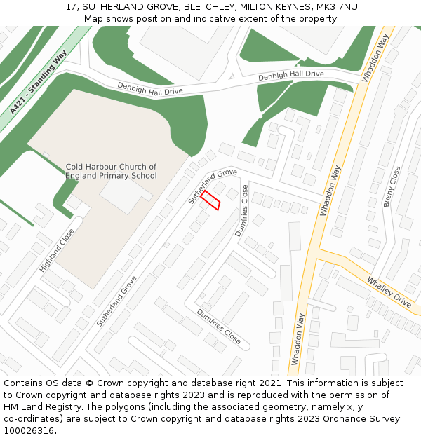 17, SUTHERLAND GROVE, BLETCHLEY, MILTON KEYNES, MK3 7NU: Location map and indicative extent of plot