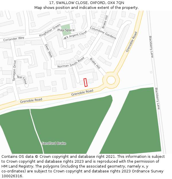 17, SWALLOW CLOSE, OXFORD, OX4 7QN: Location map and indicative extent of plot