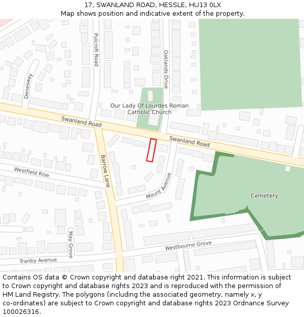 17, SWANLAND ROAD, HESSLE, HU13 0LX: Location map and indicative extent of plot