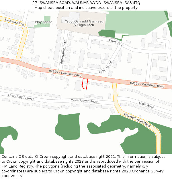 17, SWANSEA ROAD, WAUNARLWYDD, SWANSEA, SA5 4TQ: Location map and indicative extent of plot