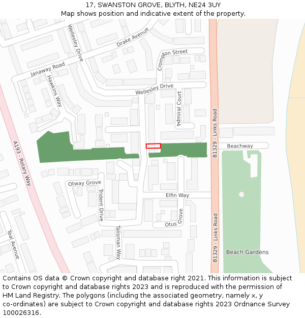 17, SWANSTON GROVE, BLYTH, NE24 3UY: Location map and indicative extent of plot
