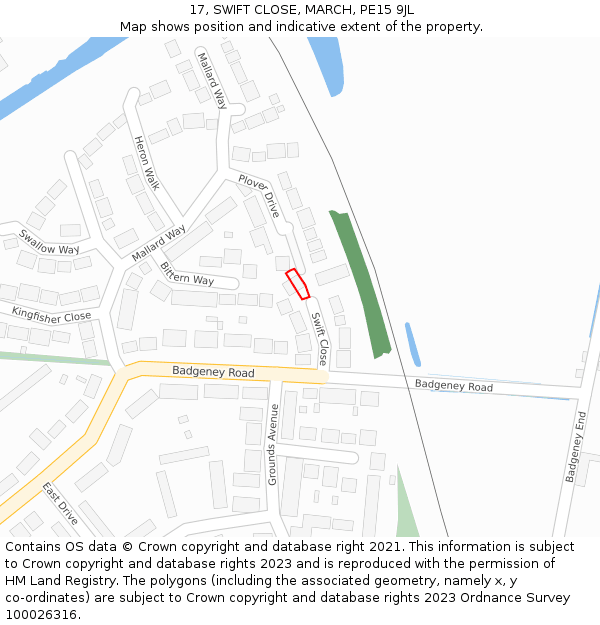 17, SWIFT CLOSE, MARCH, PE15 9JL: Location map and indicative extent of plot