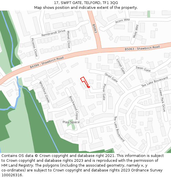 17, SWIFT GATE, TELFORD, TF1 3QG: Location map and indicative extent of plot