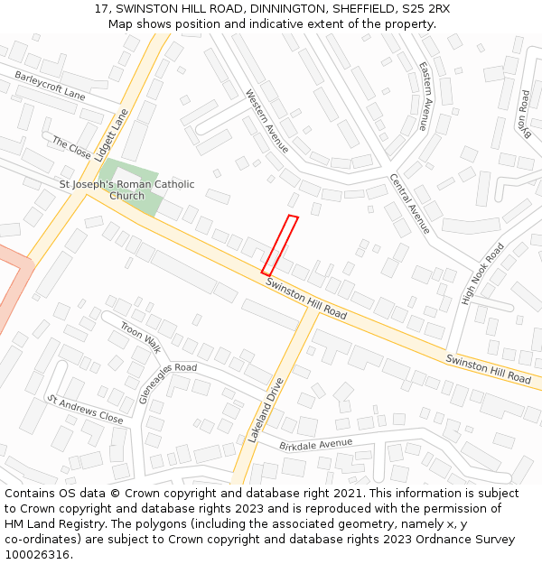 17, SWINSTON HILL ROAD, DINNINGTON, SHEFFIELD, S25 2RX: Location map and indicative extent of plot